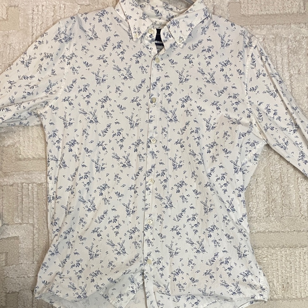 Abercrombie & Fitch White and Blue Floral Dress Shirt